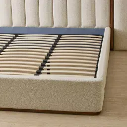 Summerton Pearl Beige Fabric King Bed - Toffee Brown Ash