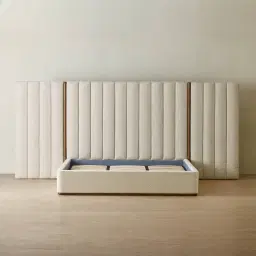 Summerton Pearl Beige Fabric King Bed - Toffee Brown Ash