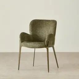 Milana Army Green Fabric Dining Chair - Brushed Bronze Legs