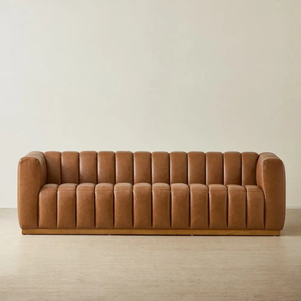 Portia Vintage Tan Leather 4-Seater Sofa