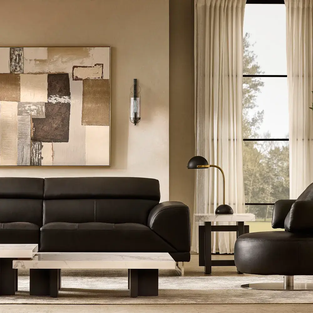 Fortitude Black Leather 3-Seater Sofa