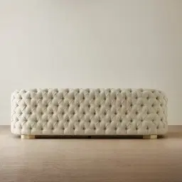 Kelly Pearl Beige Fabric 3-Seater Sofa - Champagne Gold Legs