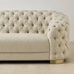 Kelly Pearl Beige Fabric 3-Seater Sofa - Champagne Gold Legs