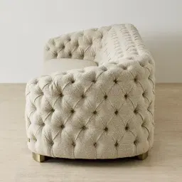 Kelly Pearl Beige Fabric 3-Seater Sofa - Champagne Gold Legs