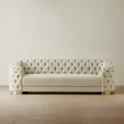 Kelly Pearl Beige Fabric 3-Seater Sofa - Champagne Gold Legs