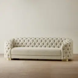 Kelly Pearl Beige Fabric 3-Seater Sofa - Champagne Gold Legs