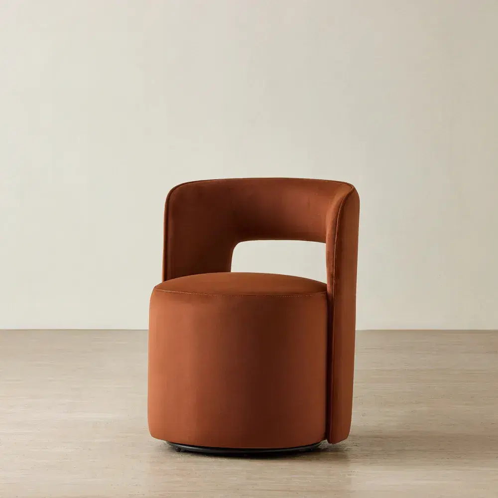 Sutton Copper Brown Velveteen Fabric Swivel Dining Chair