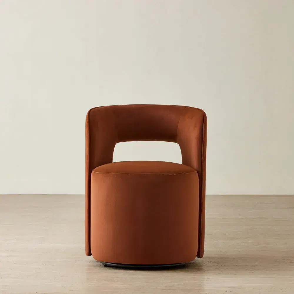 Sutton Copper Brown Velveteen Fabric Swivel Dining Chair