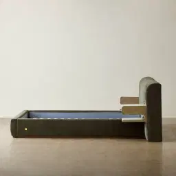 Riviera Green Chenille Fabric King Bed with Medium Brown Ash Veneer