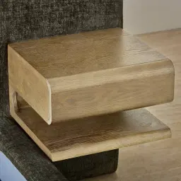 Riviera Green Chenille Fabric King Bed with Medium Brown Ash Veneer