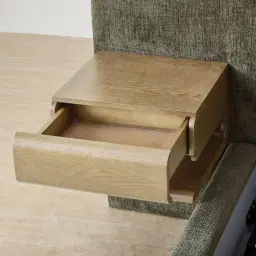 Riviera Green Chenille Fabric King Bed with Medium Brown Ash Veneer