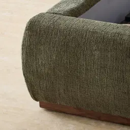 Riviera Green Chenille Fabric Queen Bed with Medium Brown Ash Veneer