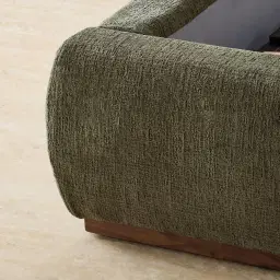 Riviera Green Chenille Fabric Queen Bed with Smoky Ash Veneer