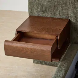 Riviera Green Chenille Fabric King Bed with Smoky Ash Veneer