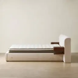 Riviera Powder White Chenille Fabric Queen Bed with Smoky Ash Veneer
