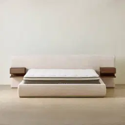 Riviera Powder White Chenille Fabric King Bed with Smoky Ash Veneer