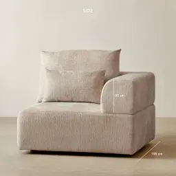 Riviera III Beige Latte Chenille Fabric Sofa - Right Seat