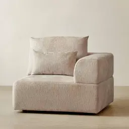 Riviera III Beige Latte Chenille Fabric Sofa - Right Seat