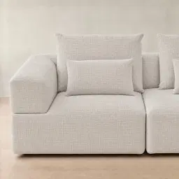 Riviera III Chalk White Chenille Fabric Sofa - Left Seat