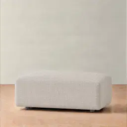 Riviera III Chalk White Chenille Fabric Sofa - Rectangular Ottoman