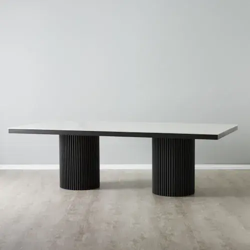 Archie White Sintered Stone Dining Table - Matte Black Legs 240x118cm