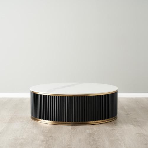 Archie White Sintered Stone Round Coffee Table Low - 100x35cm