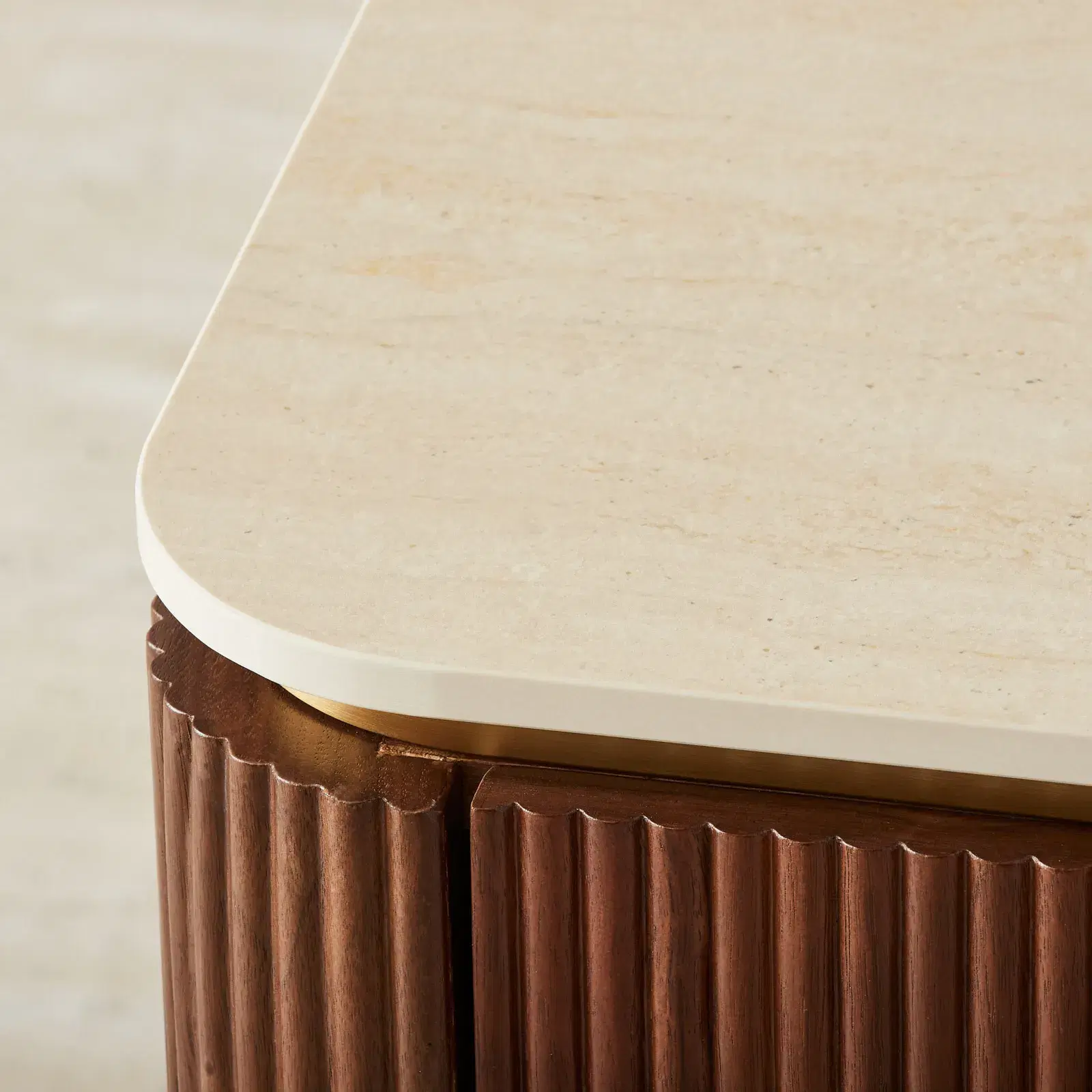 San Pierre Walnut Veneer Bedside Table with Travertine Finish Sintered ...
