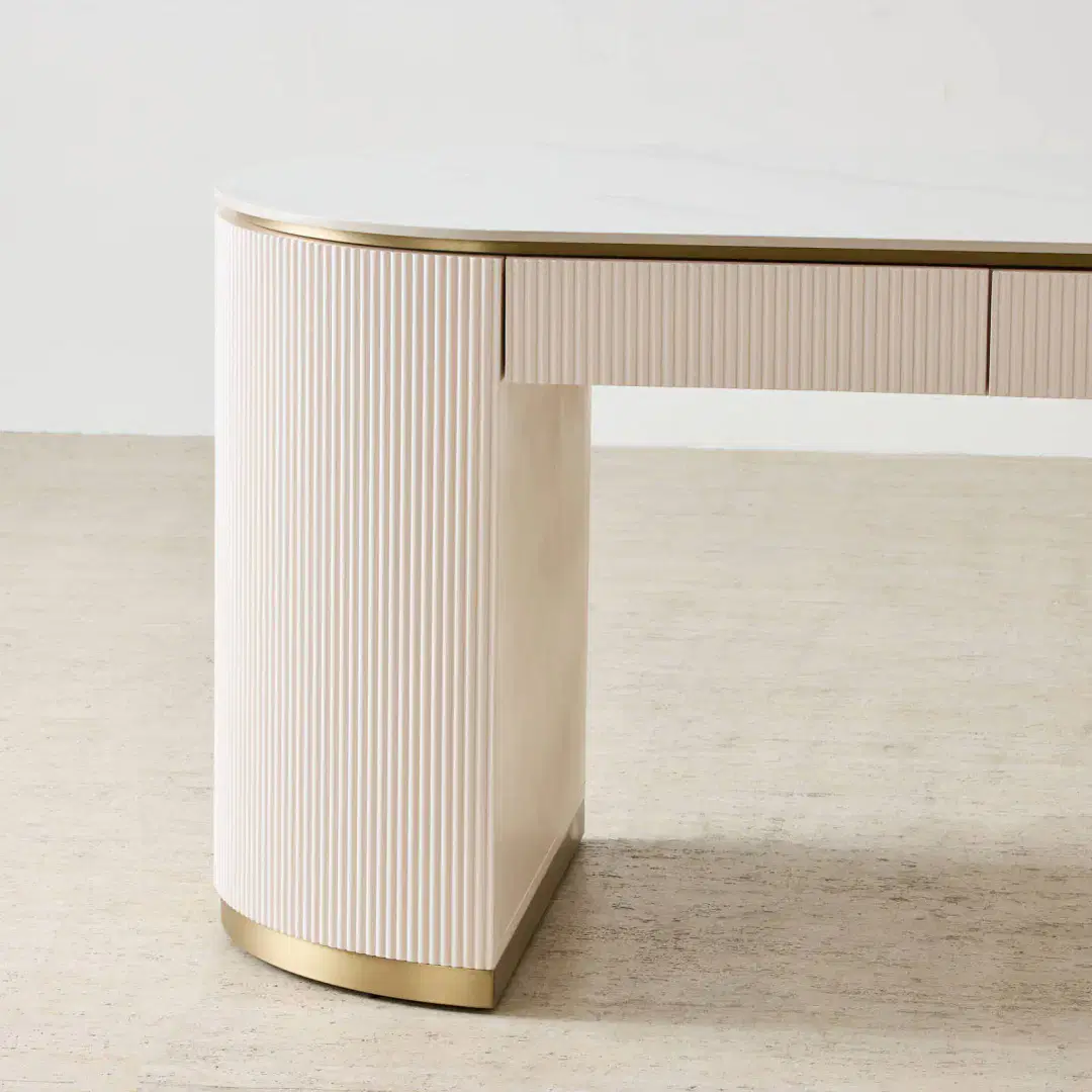 Archie Desk Archie Cream Wooden Study Desk with White Sintered Stone Top | Koala Living