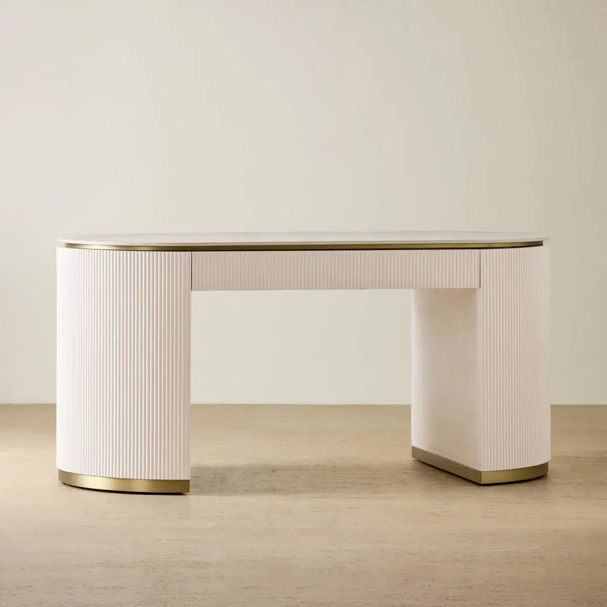Archie Desk Archie Cream Wooden Study Desk with White Sintered Stone Top | Koala Living