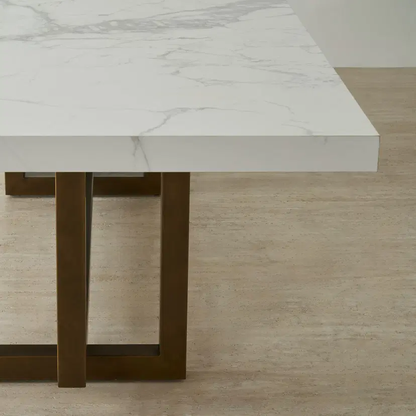 Grayson Brushed Bronze Rectangular Dining Table with Statuario White ...