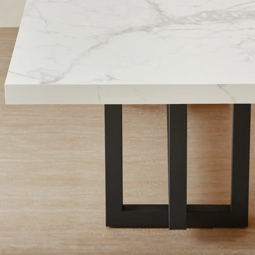 Grayson Black Rectangular Dining Table with Statuario White Sintered ...