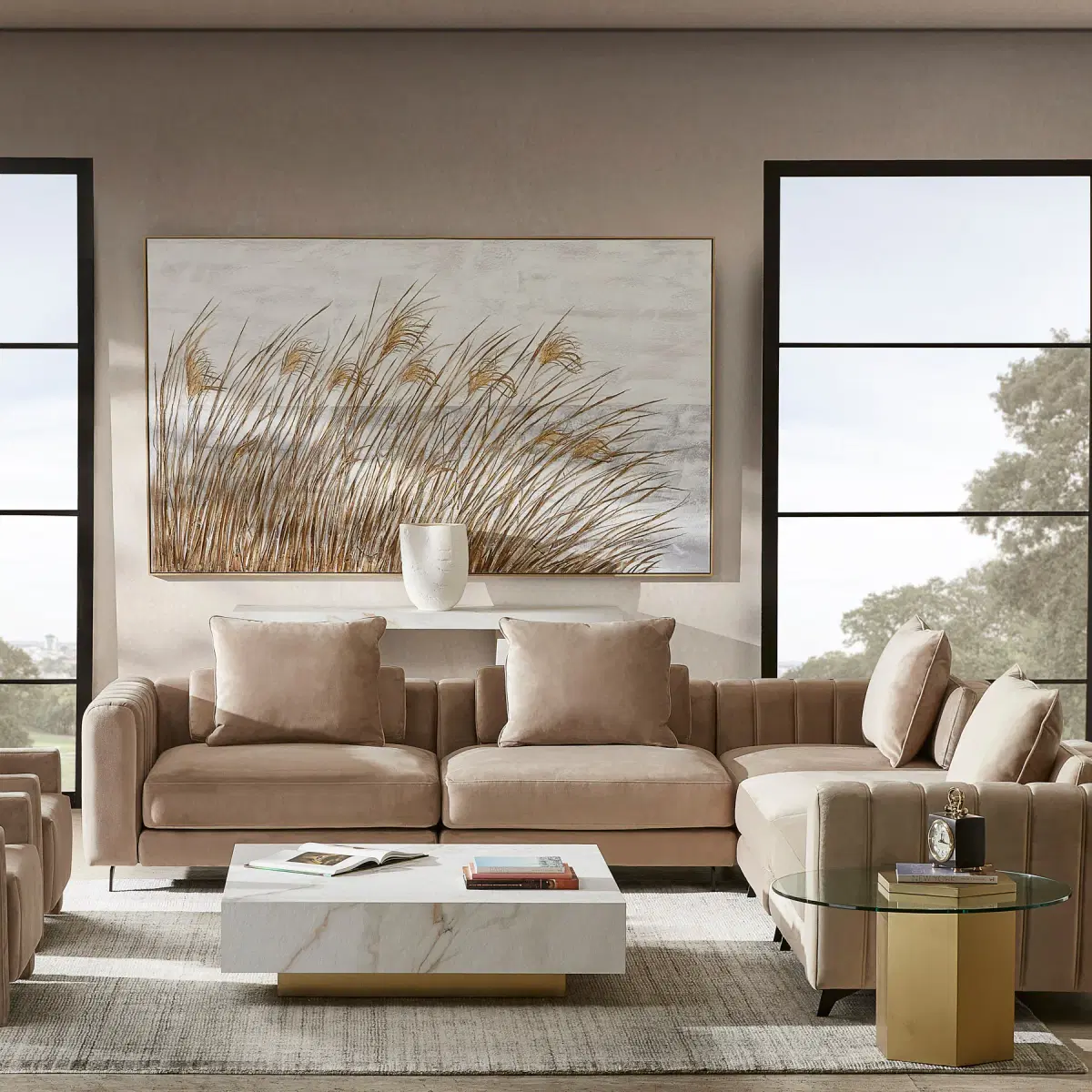 Jordan Beige Velvet Corner Sofa | Koala Living