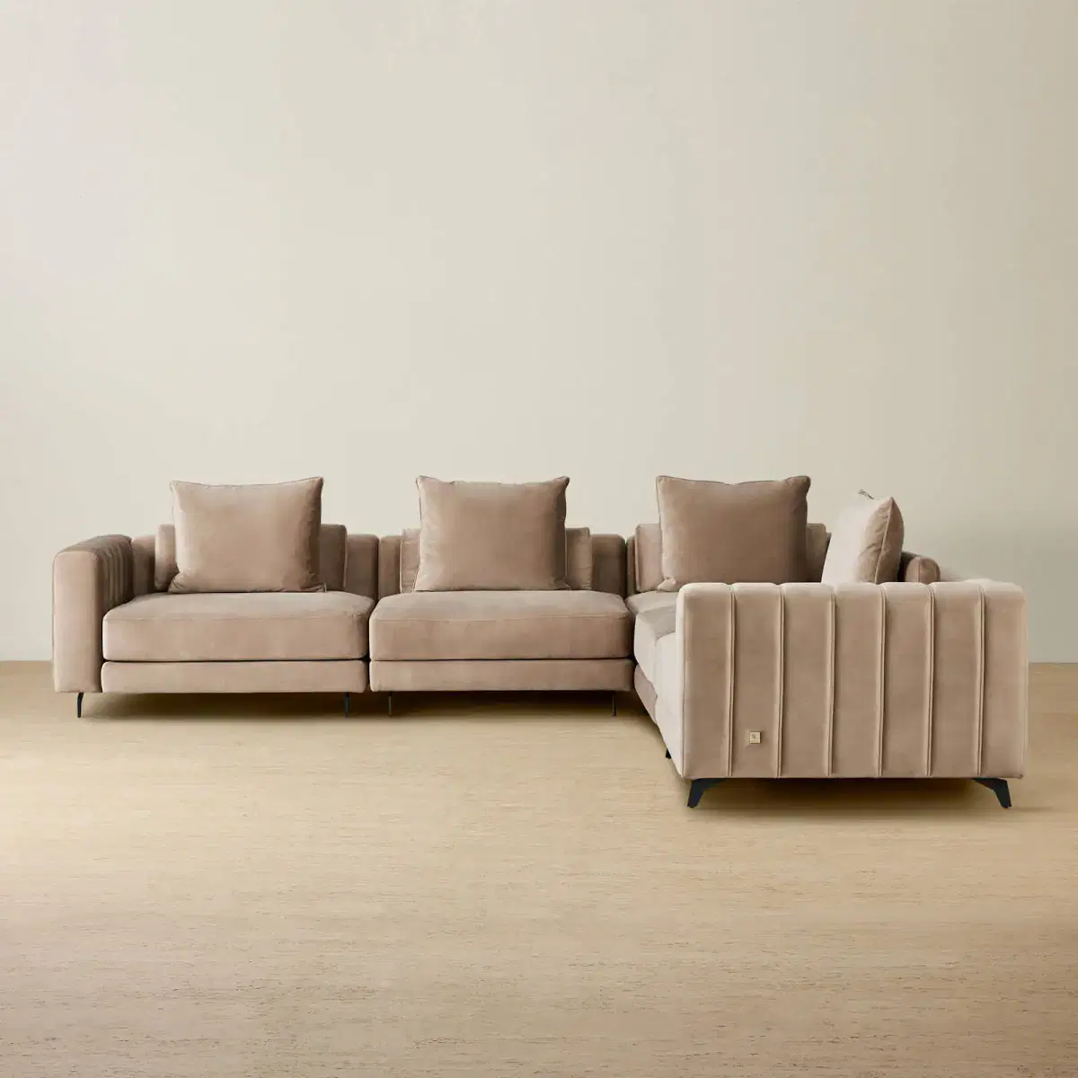 Jordan Beige Velvet Corner Sofa | Koala Living